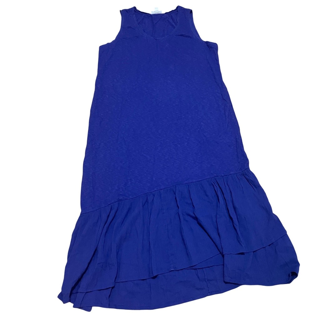 J. Jill Women's Petite Medium Purple Blue Sleeveless‎ Ruffle Flounce Midi Dress